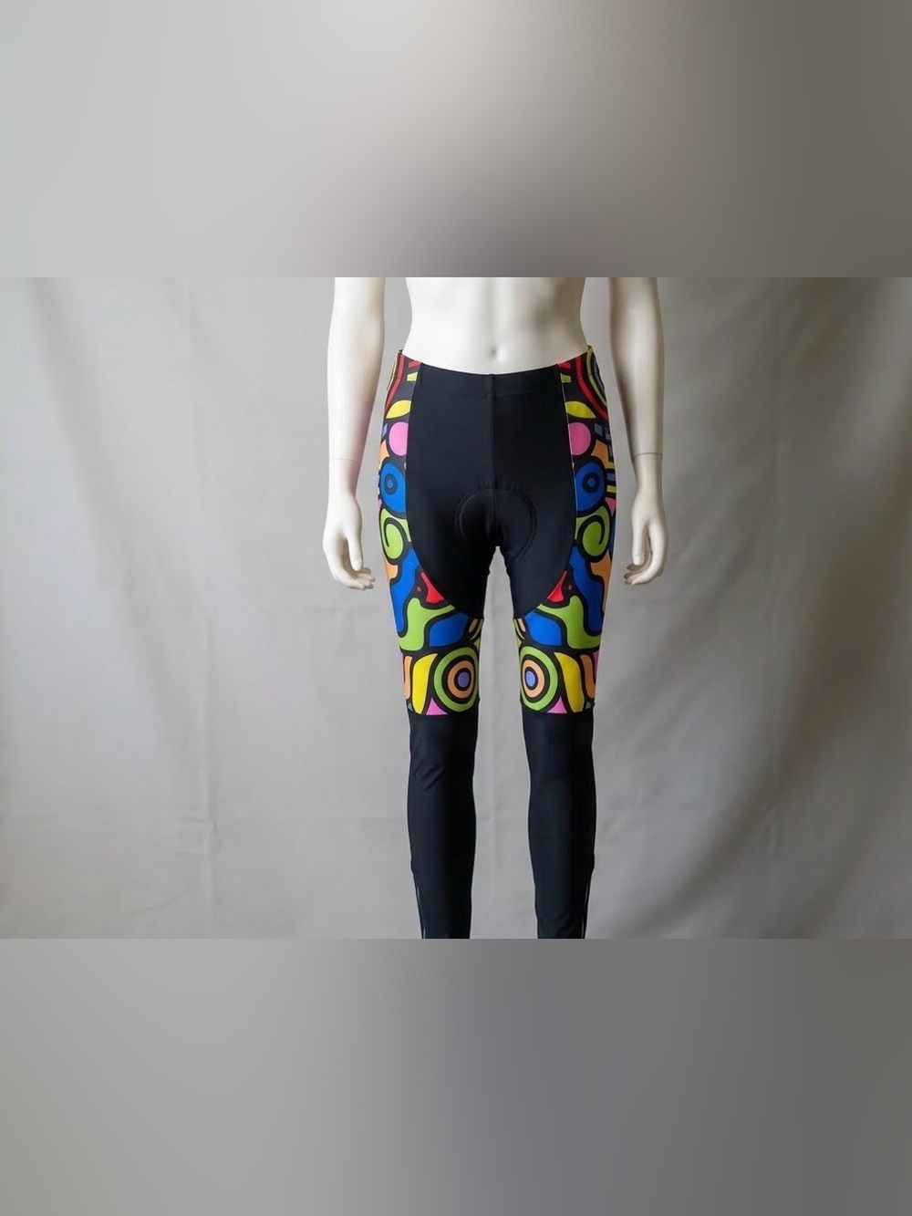 Women’s Black Cycling Tights with Multicolor Psychedelic Panels